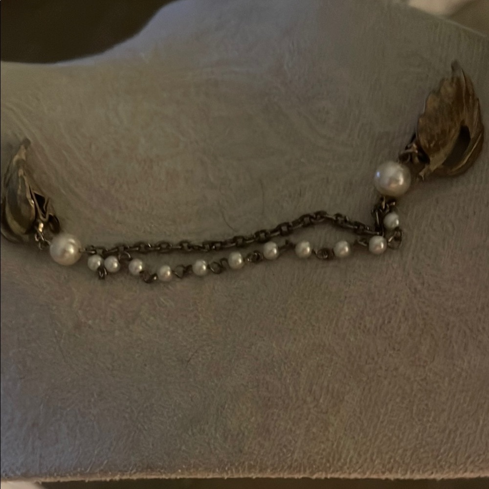 Elegant Faux Pearl and Chain sweater chain to hold sweater or jacket